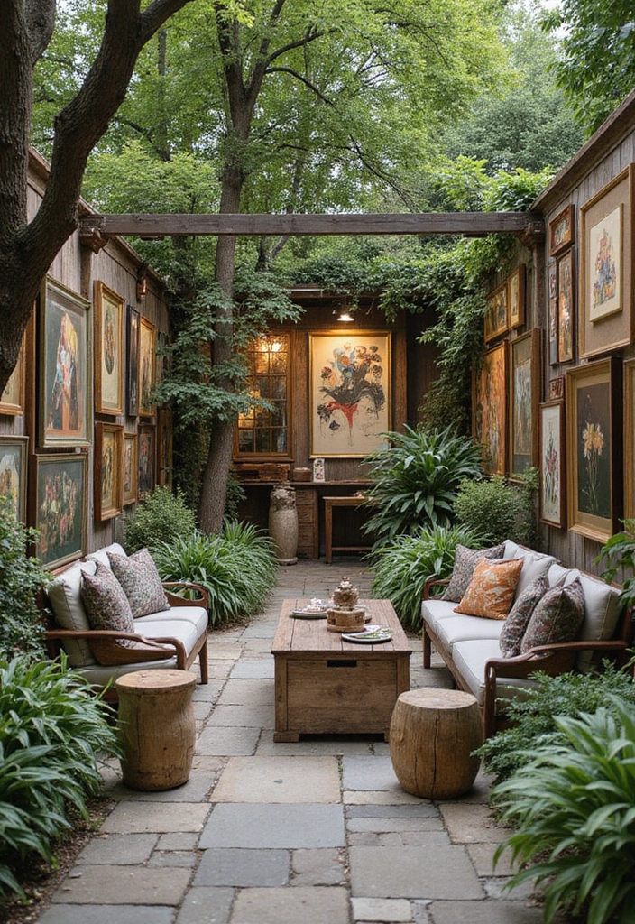 25 Cozy Rustic Outdoor Spaces That Will Make You Want to Live Outside! - 11. Artsy Outdoor Gallery 1