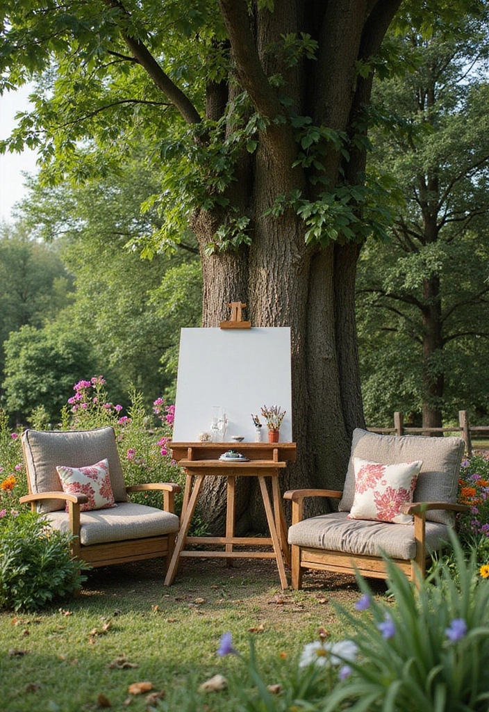 25 Cozy Rustic Outdoor Spaces That Will Make You Want to Live Outside! - 14. Nature-Inspired Art Corner 1