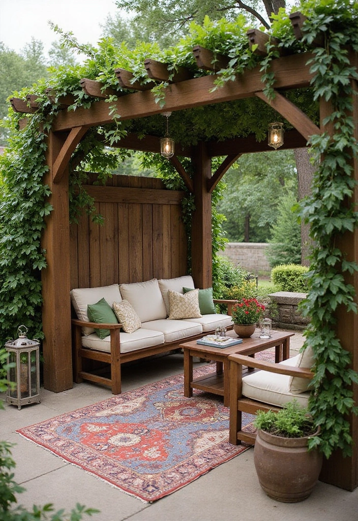 25 Cozy Rustic Outdoor Spaces That Will Make You Want to Live Outside! - 8. Charming Pergola Retreat 1