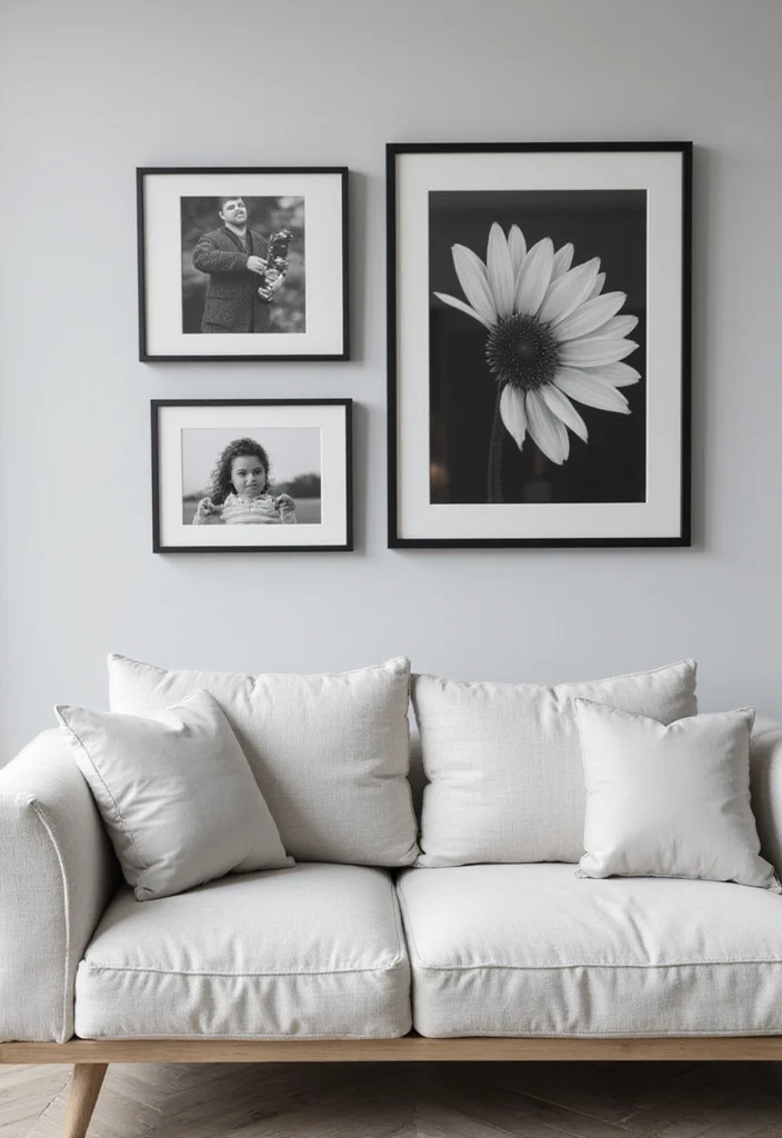25 Stunning Photo Wall Concepts That'll Transform Your Space (You'll Want to Copy #12!) - 13. The Monochrome Wall 1