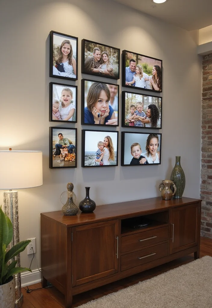 25 Stunning Photo Wall Concepts That'll Transform Your Space (You'll Want to Copy #12!) - 15. The Digital Photo Frame Wall 1
