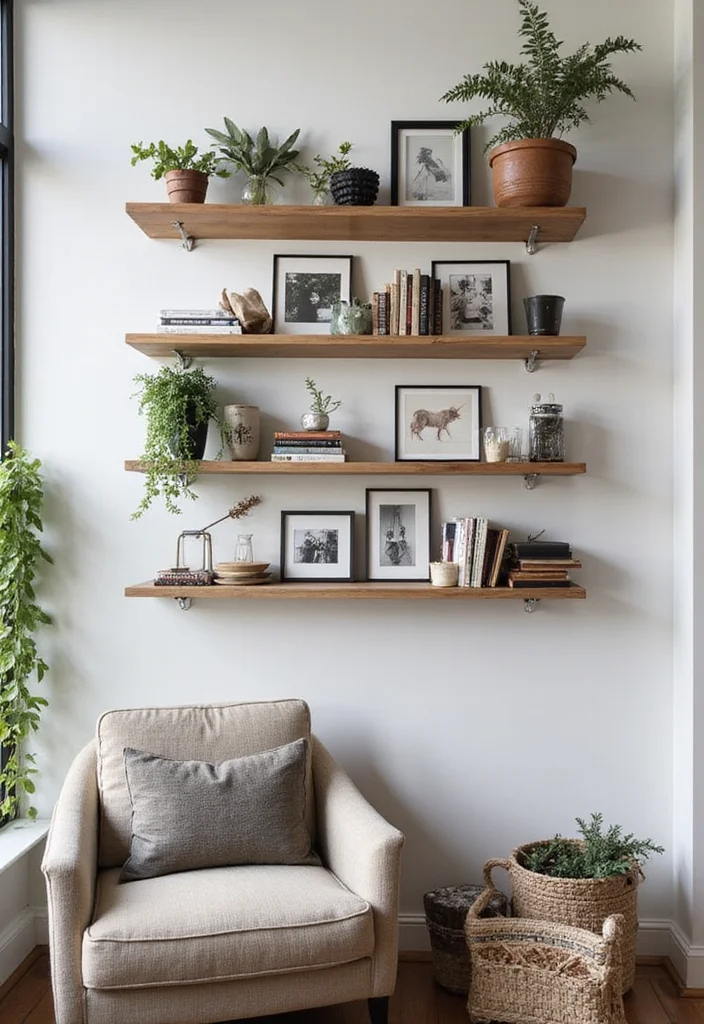 25 Stunning Photo Wall Concepts That'll Transform Your Space (You'll Want to Copy #12!) - 3. Frame It with Shelves 1