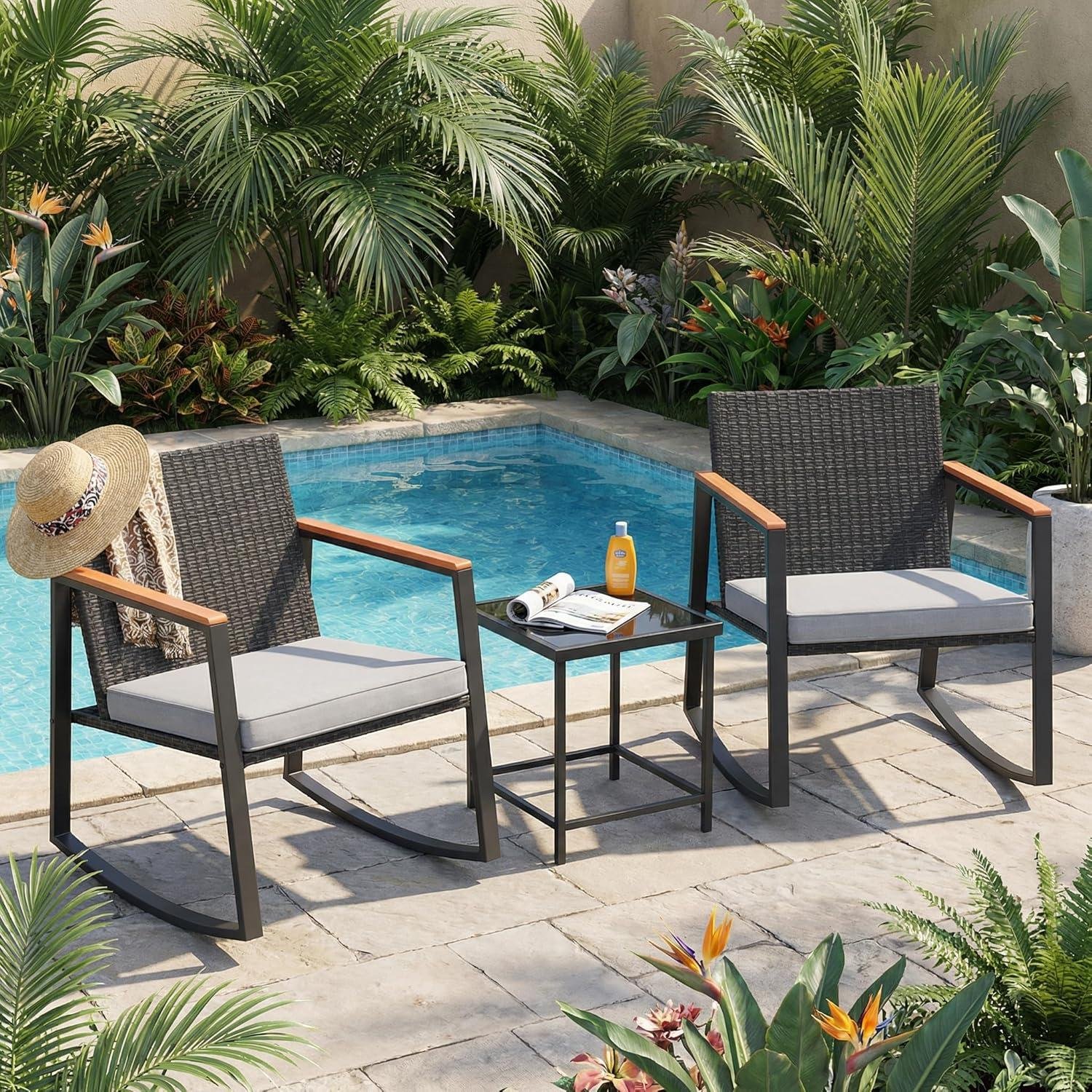 <p><strong>My Take ⁣on the ‌Gizoon Rocking Wicker Bistro Set</strong></p><p>“></p><p>After ⁤a couple weeks of real porch time—morning dew, a surprise drizzle, and plenty of sun—this set⁢ has held⁣ up the way⁣ I’d expect from a⁢ steel-frame +‌ hand-woven rattan‍ build. The “joinery”​ here isn’t mortise-and-tenon craftsmanship, of course, ⁣but I still pay attention ‍to how parts meet: ⁤the⁢ integrated leg/rocker supports feel well-aligned, and the rounded‍ supports do a good⁤ job of keeping the chairs stable when you settle in. The armrests‍ use <strong>wooden⁤ strips</strong>; the grain is ⁣straight and ⁢consistent, ‍more “utility hardwood slat” than furniture-grade ‌showpiece, but they do​ add a pleasant, cooler ​touch than bare ‌metal. One note from use: in full ⁣sun those strips can ⁣still warm up—so I appreciate ‍the ​anti-scald intent, ​but⁤ I still test with the‌ back⁤ of my hand before leaning in.</p><table class=