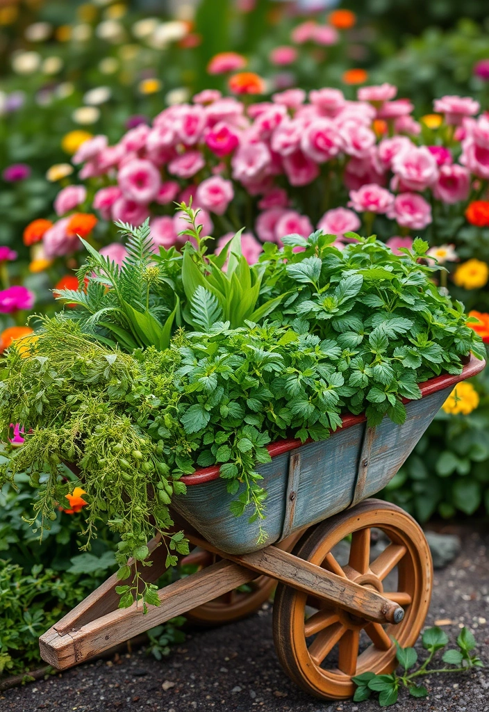 12 Easy Container Herb Garden Ideas That Will Transform Your Small Space! - 12. Herb Garden in a Wheelbarrow