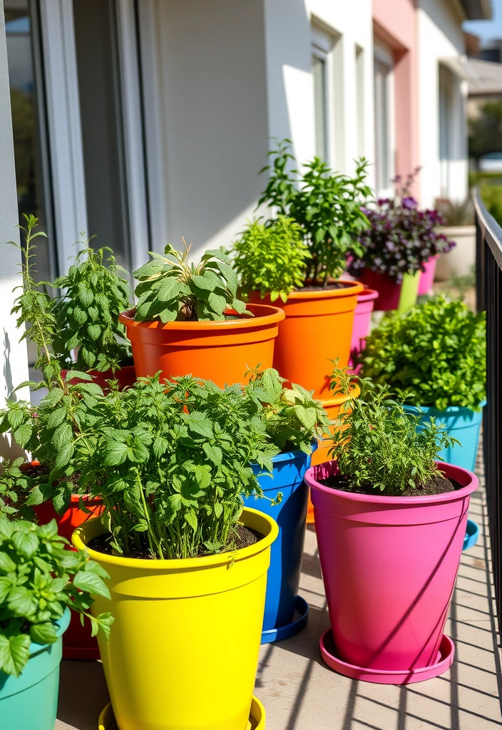 12 Easy Container Herb Garden Ideas That Will Transform Your Small Space! - 9. Colorful Planters