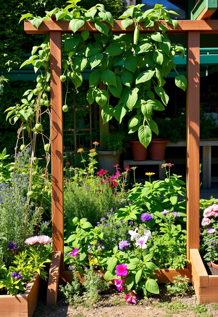 19 Stunning Herb Garden Designs That Will Make Your Neighbors Green with Envy! - 14. Herb Garden with Trellis: Vertical Growth