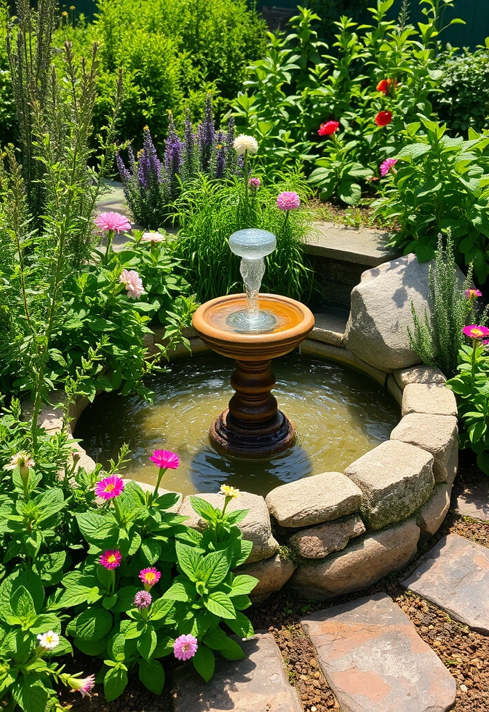 19 Stunning Herb Garden Designs That Will Make Your Neighbors Green with Envy! - 15. Herb Garden with a Water Feature: Soothing and Beautiful
