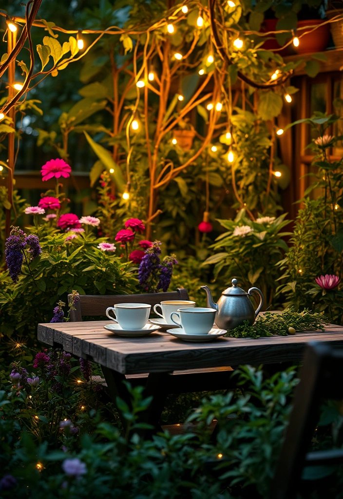 19 Stunning Herb Garden Designs That Will Make Your Neighbors Green with Envy! - 17. Herb Garden with Fairy Lights: Magical Evenings