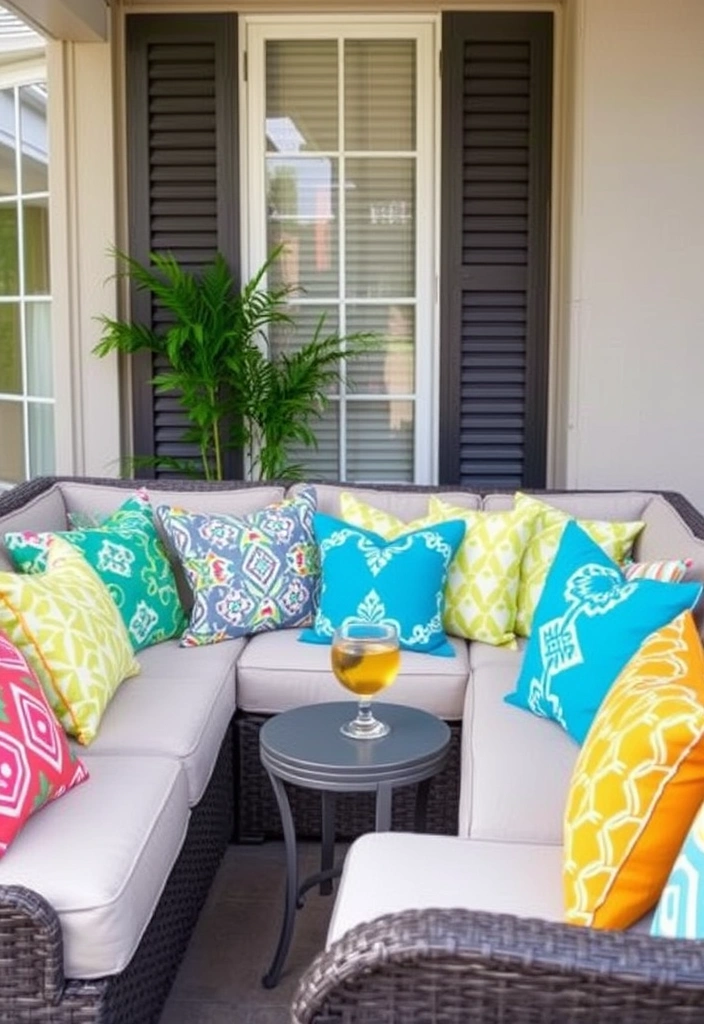 22 Patio Ideas So Cozy You Won't Want to Go Inside (Your Friends Will Love #7!) - 10. Colorful Accent Pillows