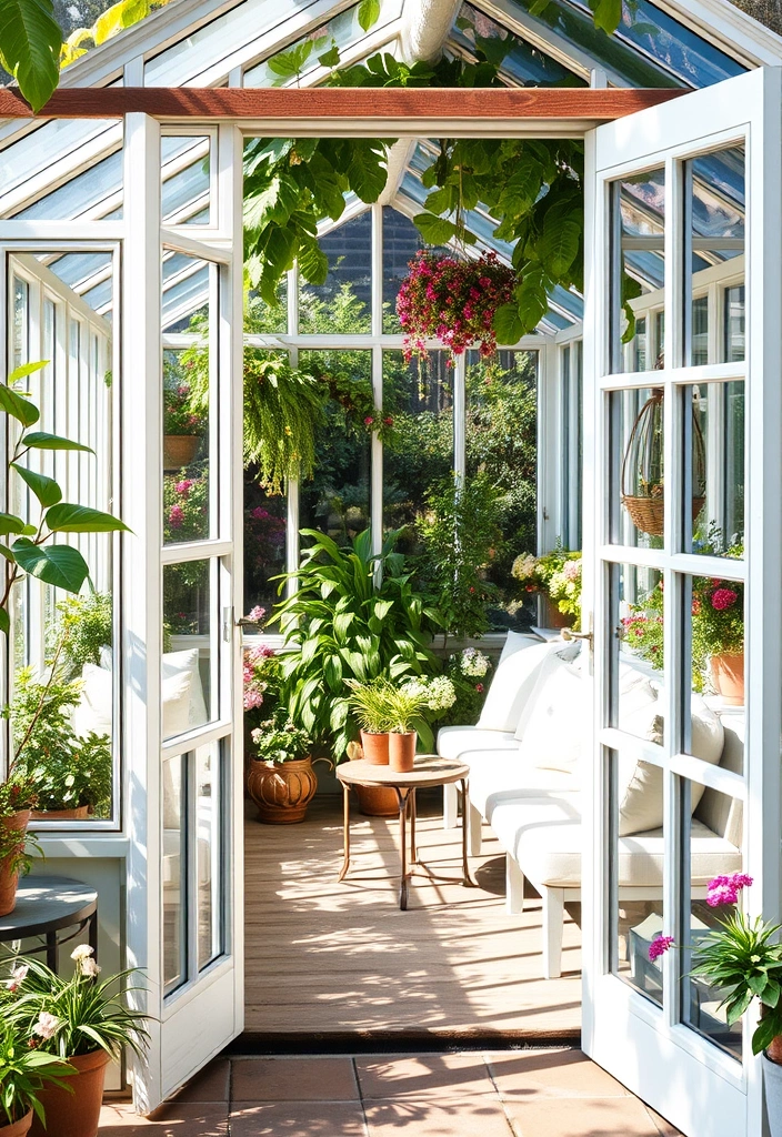 22 Patio Ideas So Cozy You Won't Want to Go Inside (Your Friends Will Love #7!) - 14. Greenhouse Retreat
