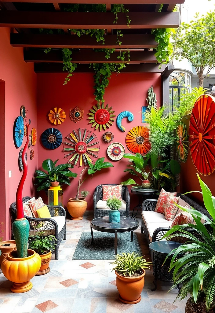 22 Patio Ideas So Cozy You Won't Want to Go Inside (Your Friends Will Love #7!) - 15. Artistic Outdoor Decor