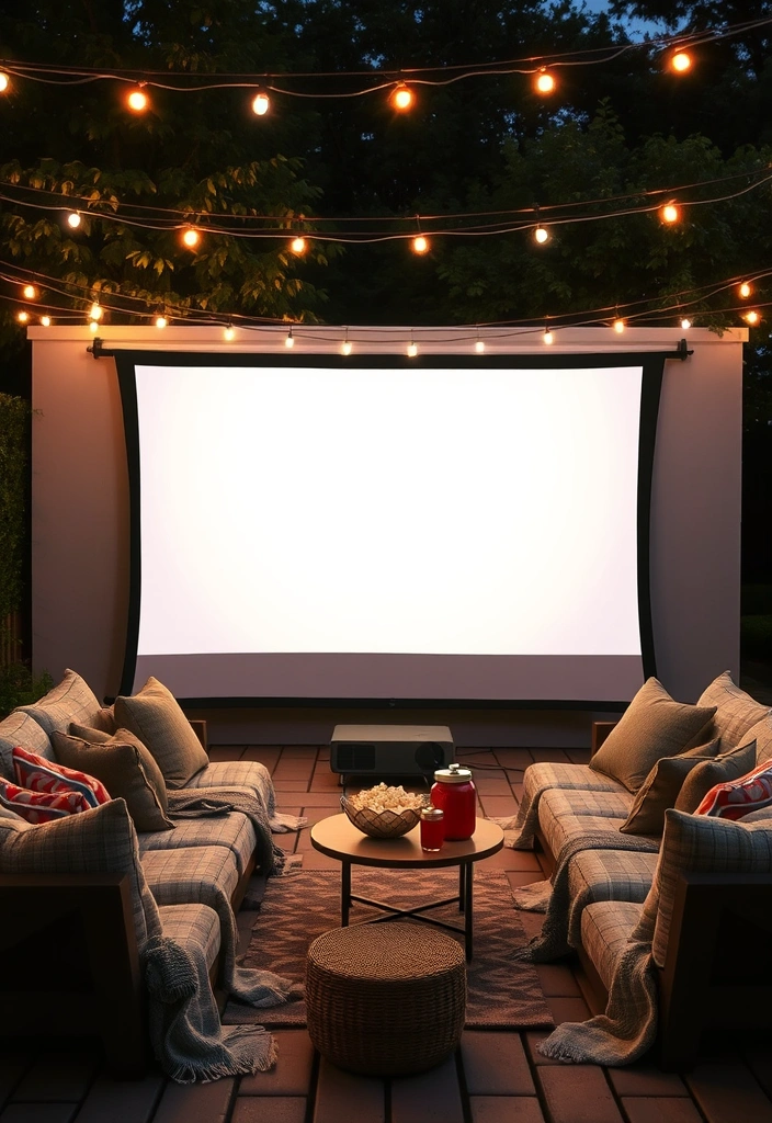 22 Patio Ideas So Cozy You Won't Want to Go Inside (Your Friends Will Love #7!) - 8. Cozy Outdoor Movie Nights