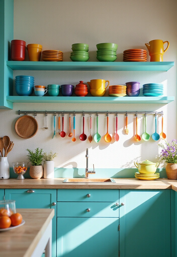 10 Elegant Kitchen Shelf Ideas to Elevate Your Cooking Space (You’ll Love #4!) - 3. Colorful Displays