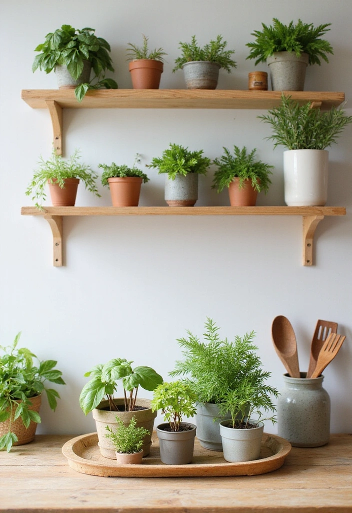 10 Elegant Kitchen Shelf Ideas to Elevate Your Cooking Space (You’ll Love #4!) - 6. Herb Garden on Display