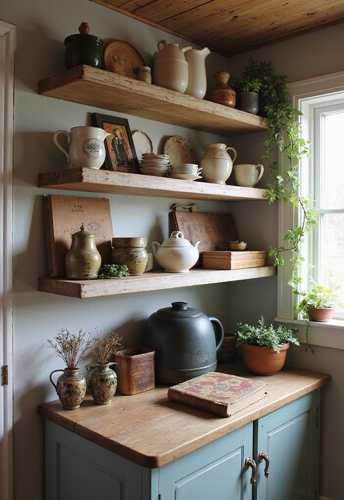 10 Elegant Kitchen Shelf Ideas to Elevate Your Cooking Space (You’ll Love #4!) - 7. Vintage Finds