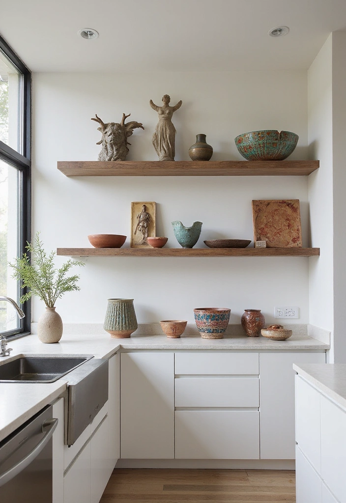 10 Elegant Kitchen Shelf Ideas to Elevate Your Cooking Space (You’ll Love #4!) - 8. Artsy Arrangements
