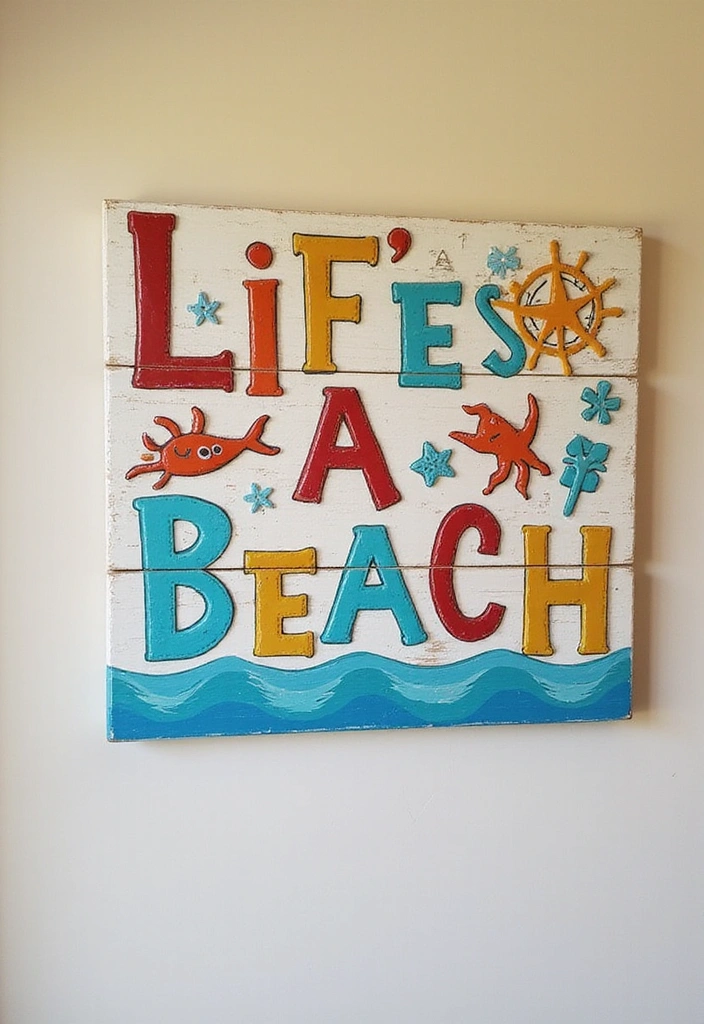 18 Nautical Wood Wall Art Pieces That'll Make You Feel Like You're on Vacation! - 2. Beach Life Typography