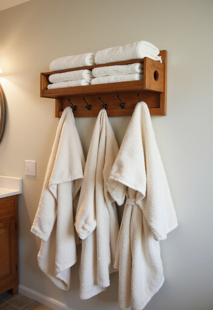 19 Creative Wall Storage Ideas for Small Bathrooms You’ll Love! - 11. Racks with Hooks for Extra Storage