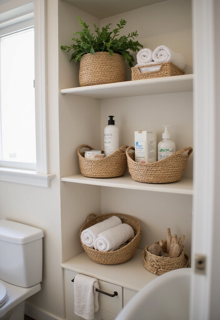 19 Creative Wall Storage Ideas for Small Bathrooms You’ll Love! - 12. Stylish Baskets for Decorative Storage