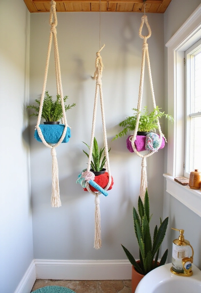 19 Creative Wall Storage Ideas for Small Bathrooms You’ll Love! - 16. DIY Macrame Hammocks for Unique Storage