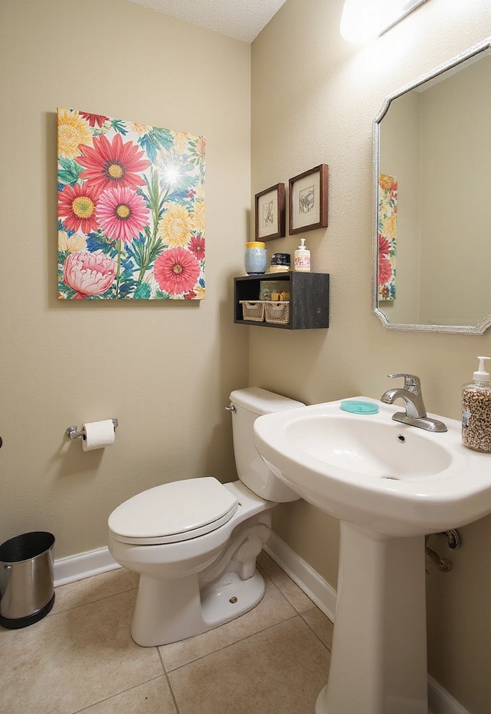 19 Creative Wall Storage Ideas for Small Bathrooms You’ll Love! - 18. Personalized Wall Art with Storage
