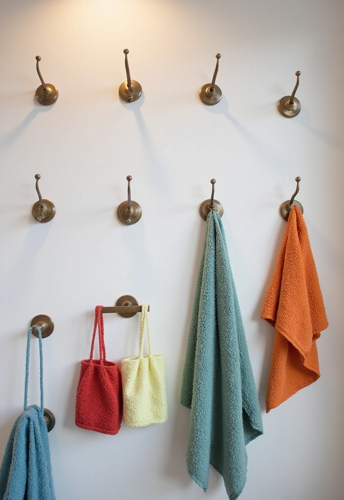 19 Creative Wall Storage Ideas for Small Bathrooms You’ll Love! - 8. Stylish Hooks for Towels and Accessories