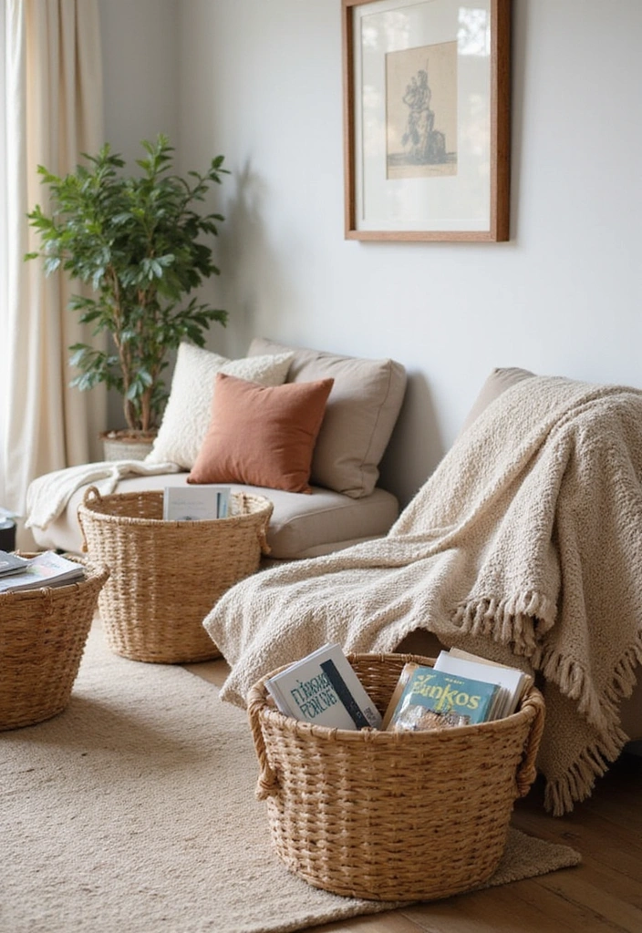 19 Space-Saving Decor Hacks for Small Apartments (You’ll Love #8!) - 11. Use Baskets for Stylish Storage