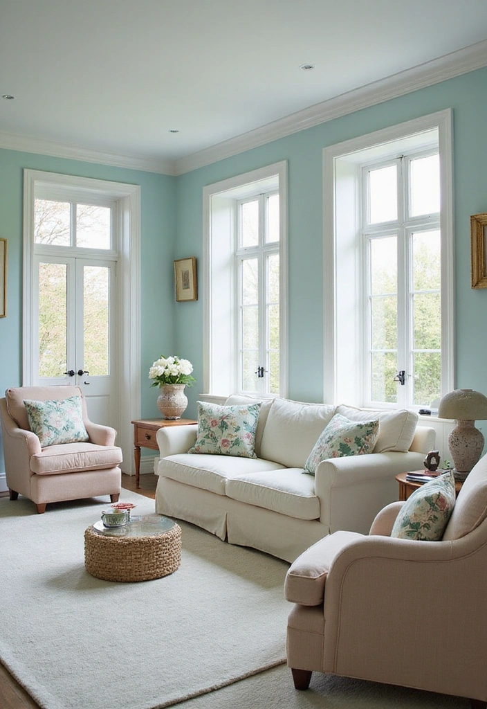 25 Shabby Chic Living Room Decor Ideas That'll Make You Want to Curl Up with a Good Book! - 3. Soft Pastel Walls