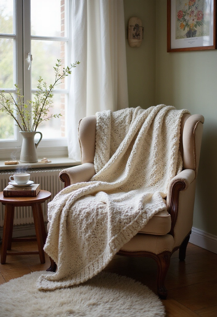 25 Shabby Chic Living Room Decor Ideas That'll Make You Want to Curl Up with a Good Book! - 5. Cozy Knit Throws
