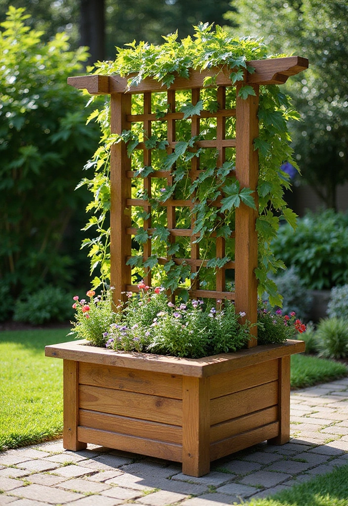 14 Stunning Wooden Planters That'll Elevate Your Garden Game (Your Plants Will Thank You!) - 8. Wooden Planters with Built-in Trellises