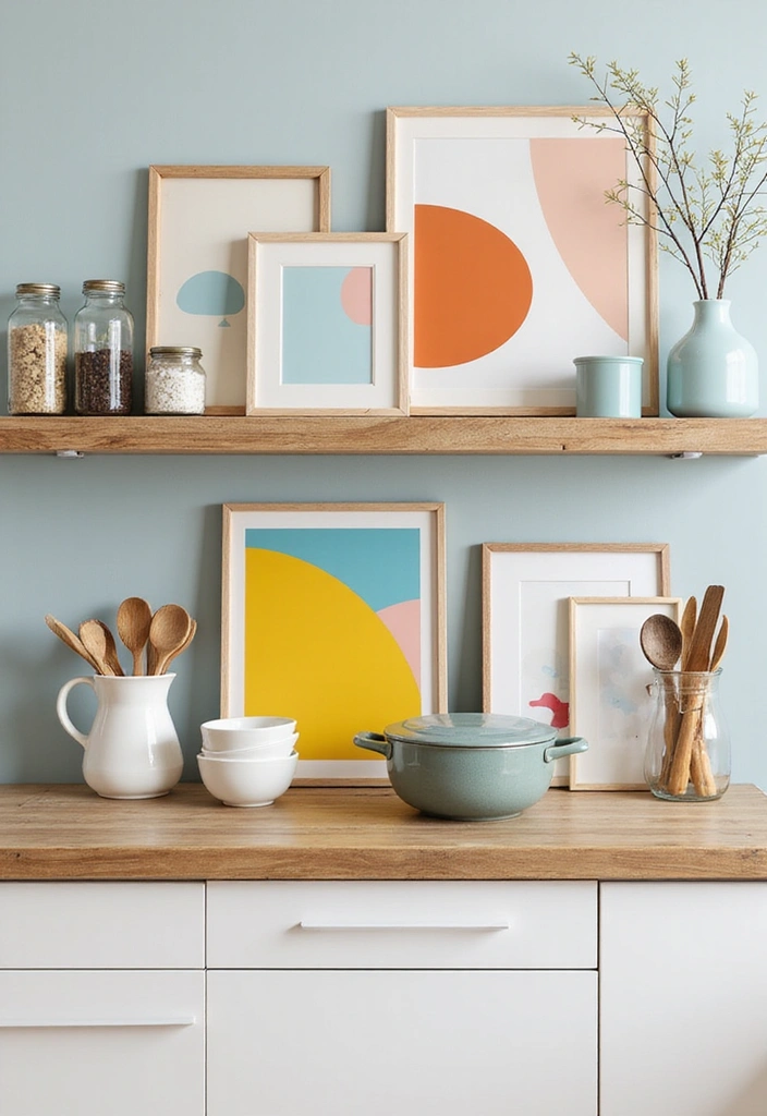 21 Stunning Kitchen Shelf Decor Ideas That'll Make You Want to Redecorate Right Now! - 8. Artistic Touch with Framed Art and Prints