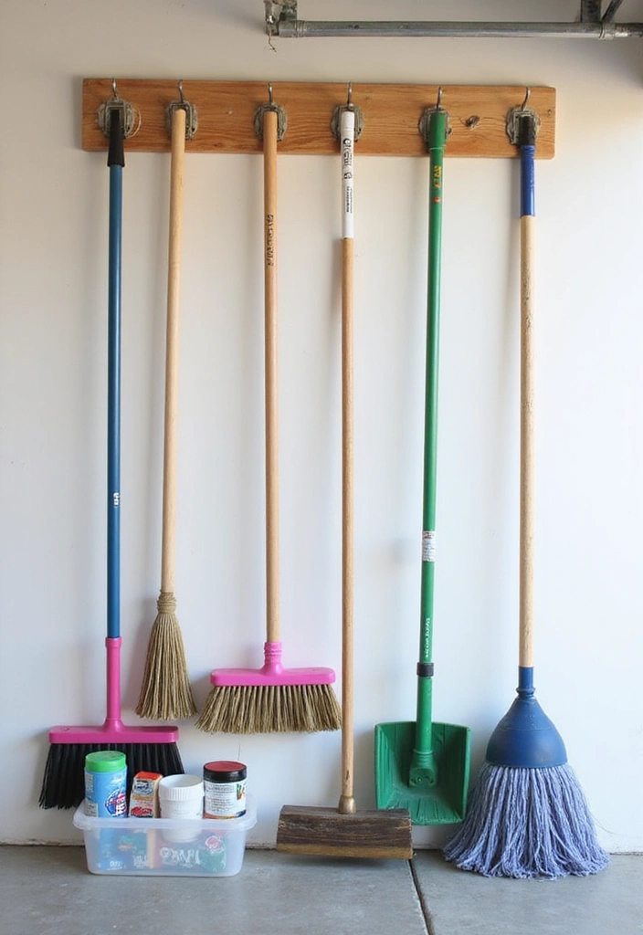 25 Brilliant Garage Organization Hacks That'll Transform Your Chaos into Order! - 12. Use Hooks for Brooms and Mops