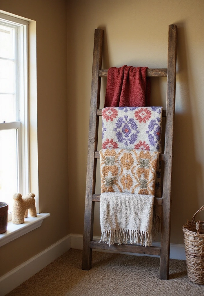 25 Stunning Rustic Furniture Projects You Can Make This Weekend (Your Friends Will Be Jealous!) - 20. Rustic Blanket Ladder