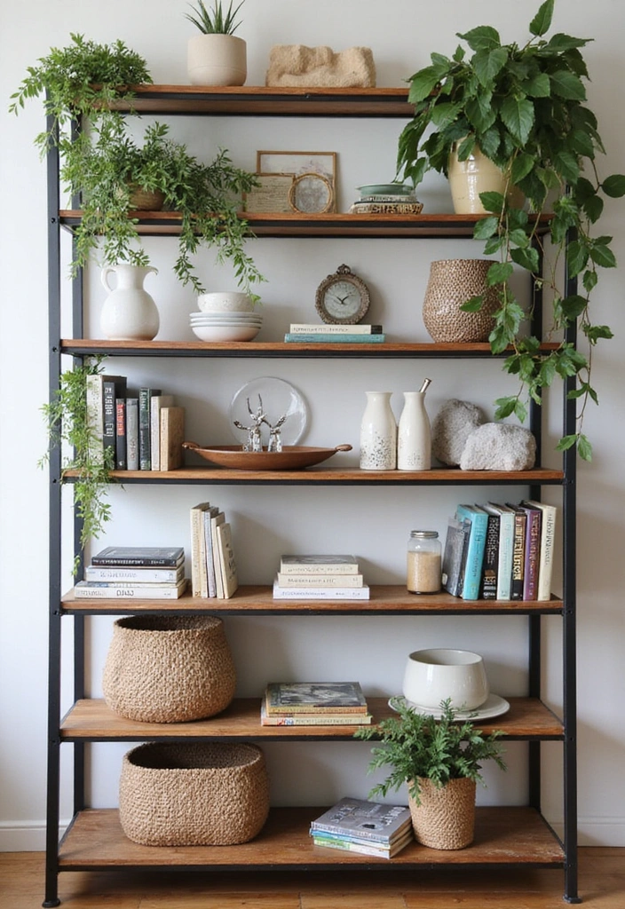 15 Cozy Farmhouse Living Room Ideas That'll Make You Want to Snuggle Up! - 12. Open Shelving Displays