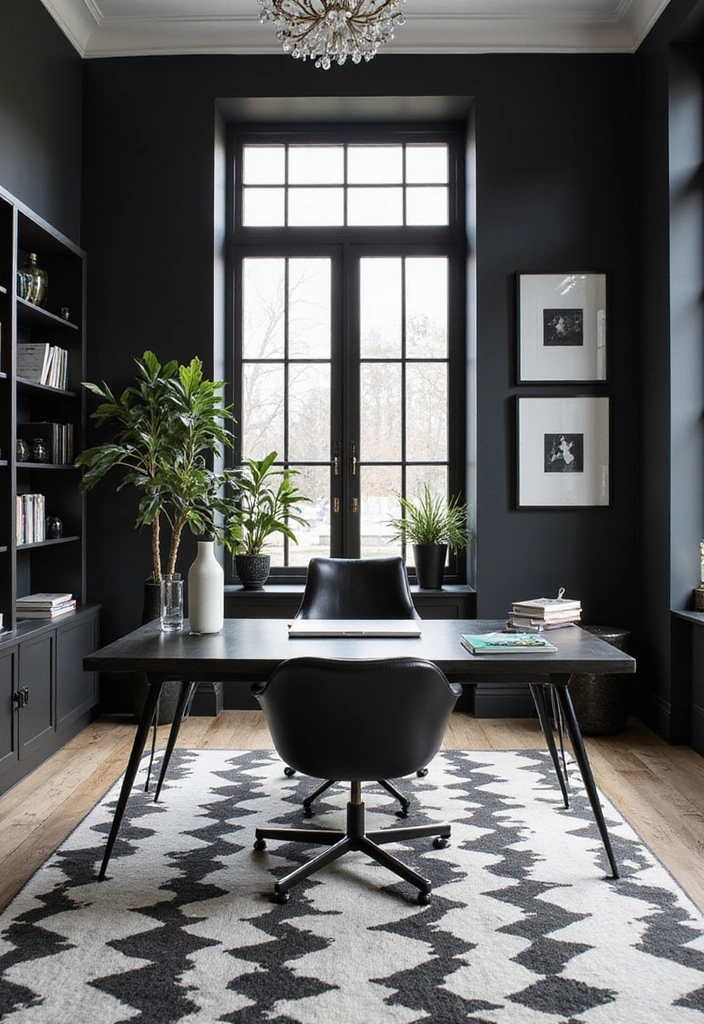 15 Stunning Home Office Designs That'll Boost Your Productivity Instantly! - 12. High-Contrast Elegance