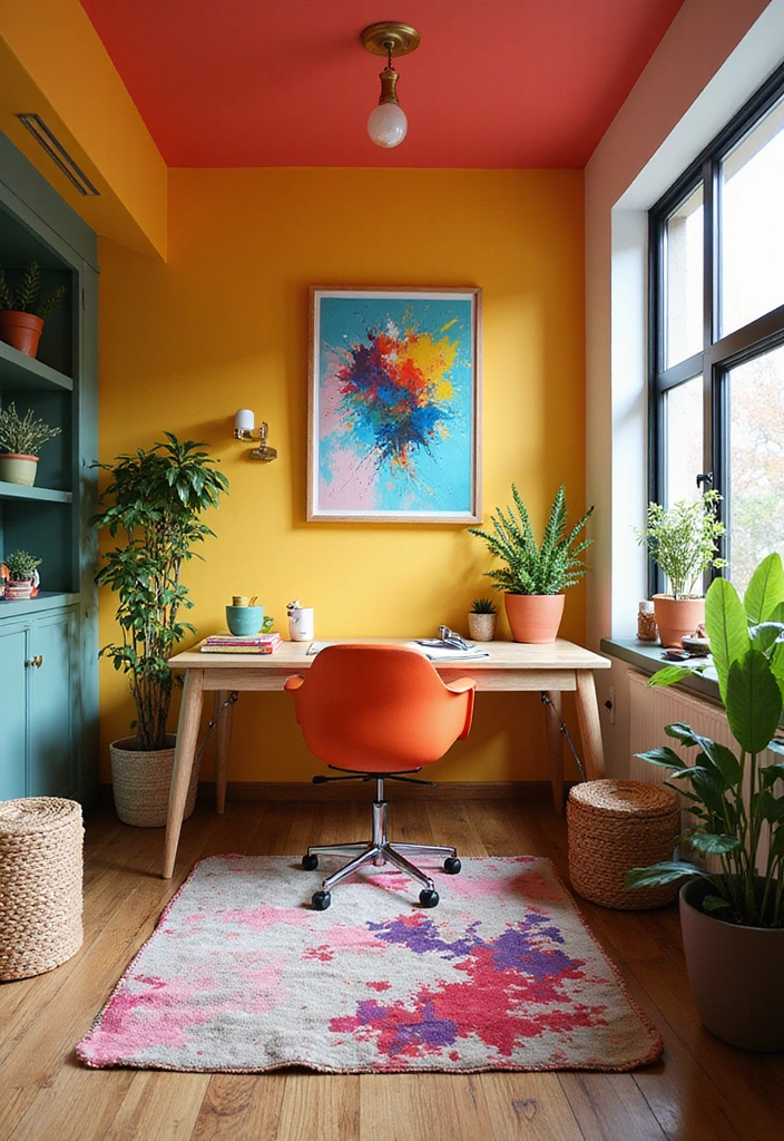 15 Stunning Home Office Designs That'll Boost Your Productivity Instantly! - 2. Vibrant Color Pop