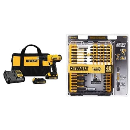 DEWALT 20V Compact Drill Kit w/ 40-Piece FlexTorq Impact Set DCD771C2