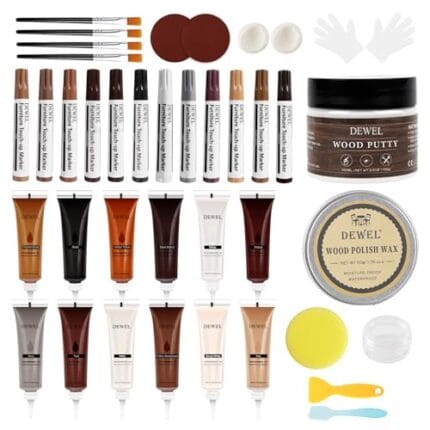 DEWEL 34PC Wood Repair Kit-12 Colors Filler Markers for Furniture Floors