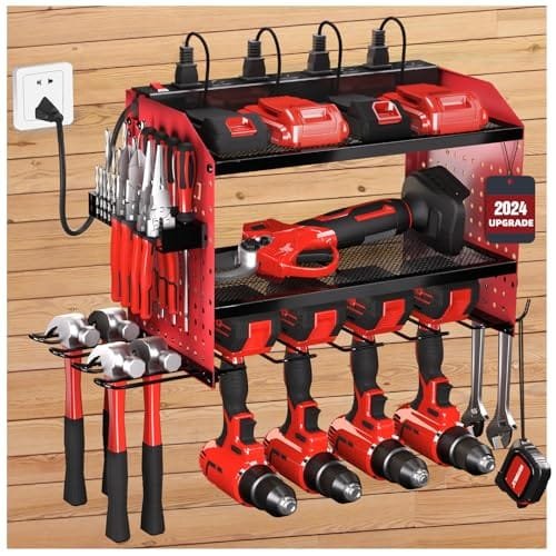51Ebss4i5fL._SL500_.jpg Power Tool Wall Organizer & Charging Dock: 4 Drill Garage Storage Rack - Image 1