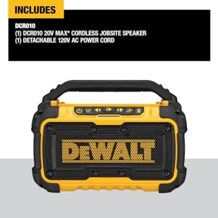 DEWALT 20V MAX Jobsite Bluetooth Speaker: 100ft Range, 10Hr Battery