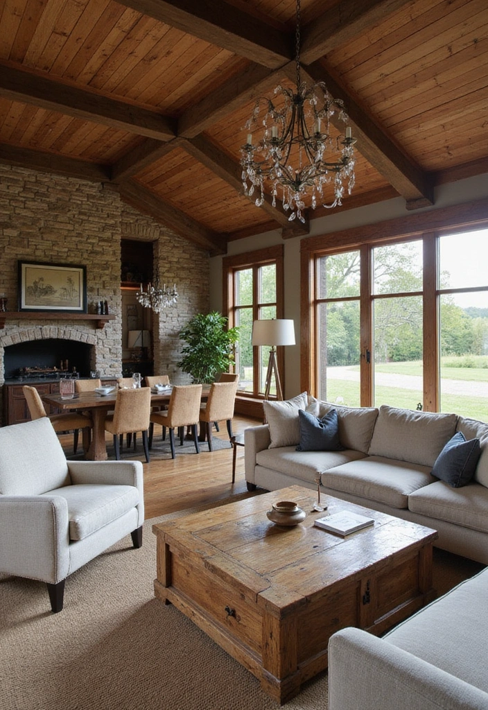 21 Cozy Living Room Barndominium Interiors That'll Make You Want to Curl Up Right Now! - 7. Vintage Charm with Modern Comfort