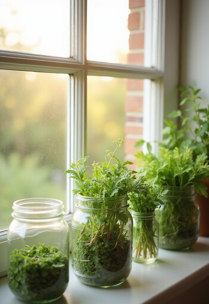 25 DIY Home Decor Projects That'll Transform Your Space on a Budget! - 2. Mason Jar Herb Garden