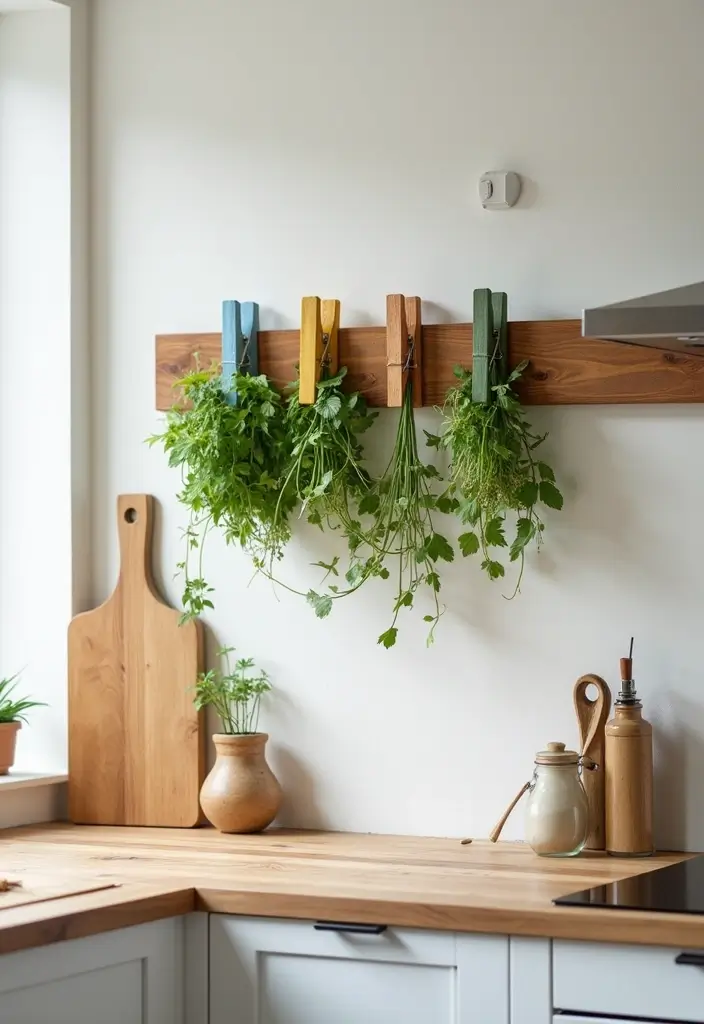 10 DIY Herb Drying Rack Ideas That Will Transform Your Kitchen (You Won't Believe #4!) - 2. Wall-Mounted Clothespin Rack