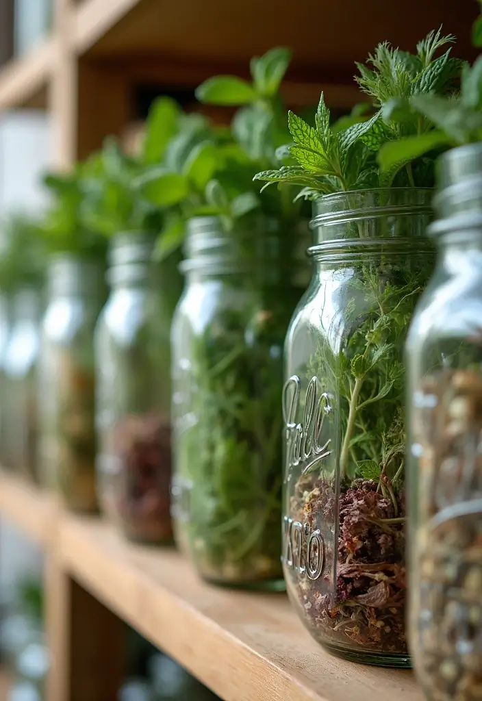 10 DIY Herb Drying Rack Ideas That Will Transform Your Kitchen (You Won't Believe #4!) - 5. Mason Jar Herb Display