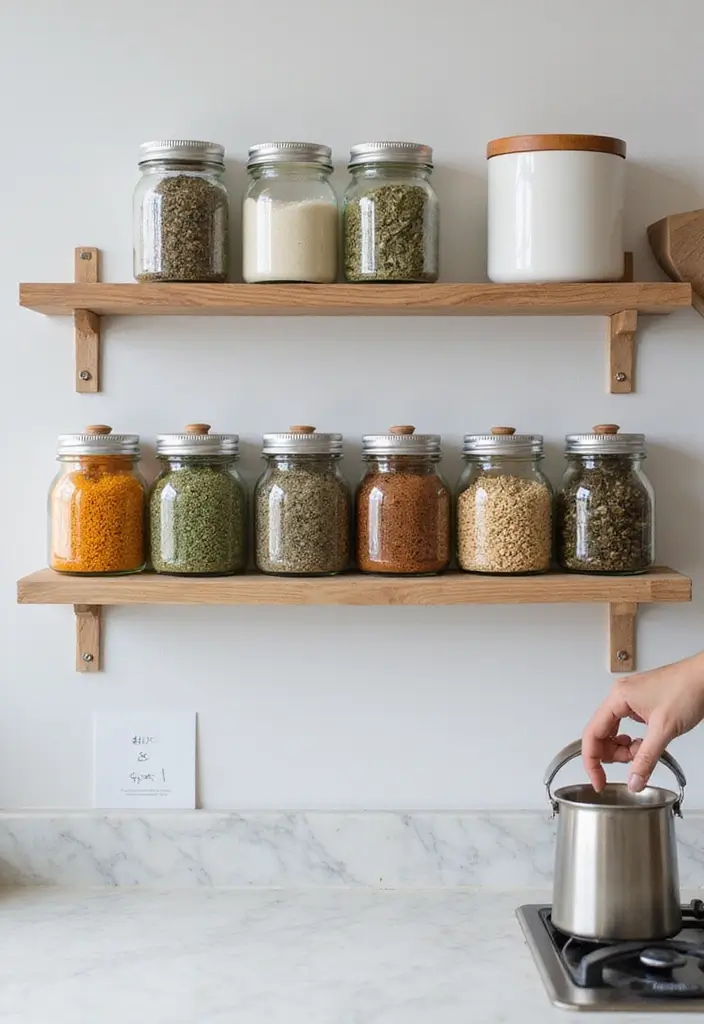 10 DIY Herb Drying Rack Ideas That Will Transform Your Kitchen (You Won't Believe #4!) - 9. DIY Wall Shelf with Spice Jars
