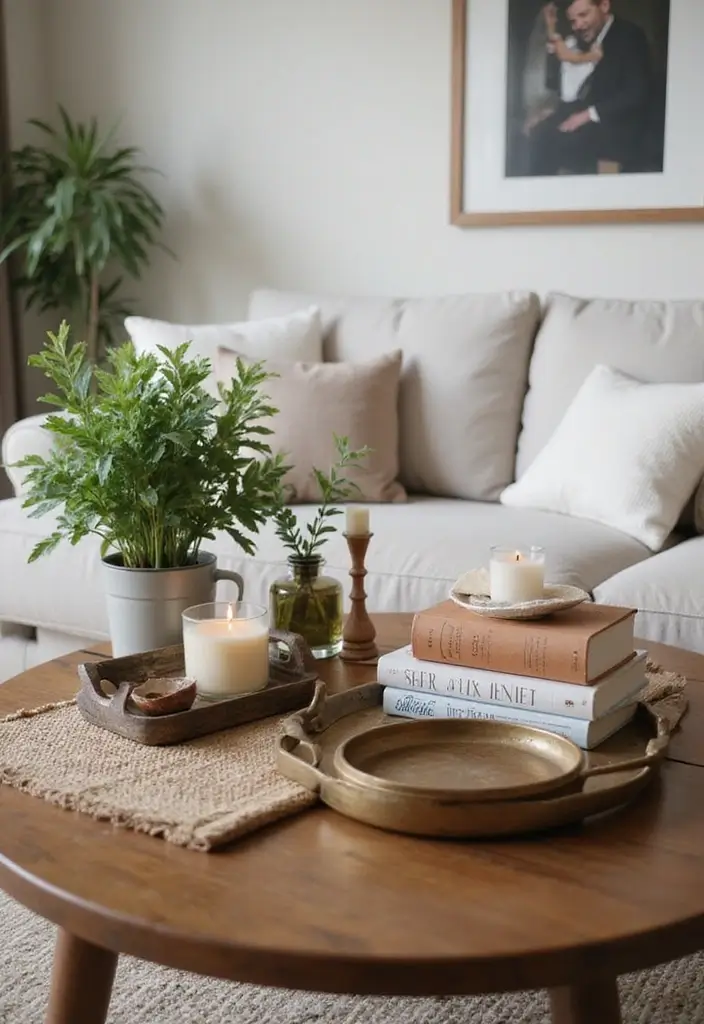 15 Cozy Living Room Decor Ideas That'll Make You Want to Snuggle Up Forever! - 15. Curate a Cozy Coffee Table