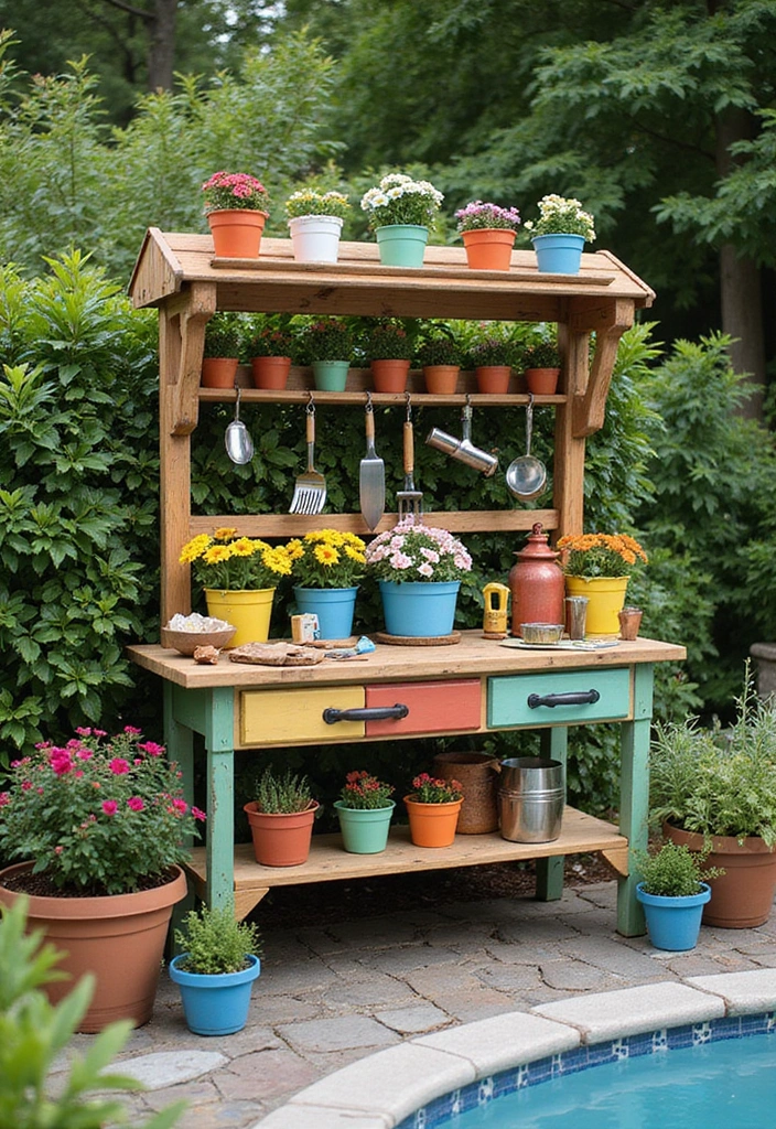 15 DIY Pool Patio Decor Ideas You'll Wish You Knew Sooner! - 10. Creative Potting Bench