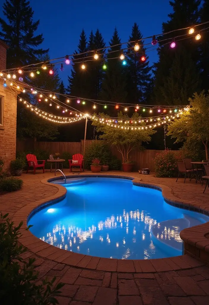 15 DIY Pool Patio Decor Ideas You'll Wish You Knew Sooner! - 3. String Lights Under the Stars