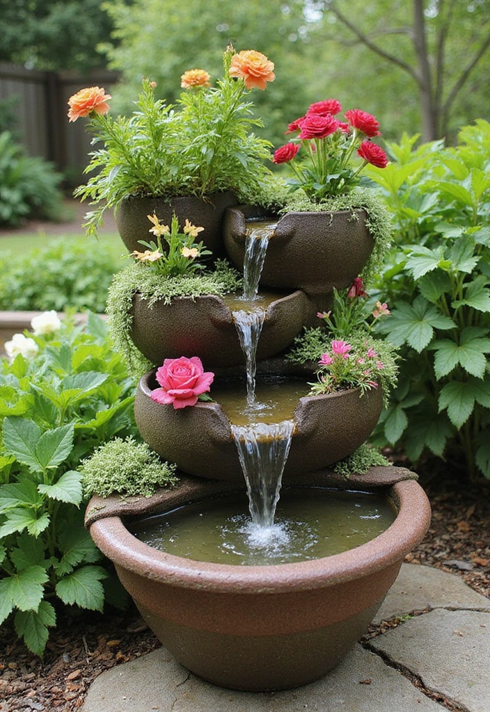 15 DIY Pool Patio Decor Ideas You'll Wish You Knew Sooner! - 5. Flower Pot Water Features