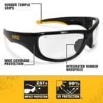 DEWALT Clear Safety Glasses Z87+ Rubber Comfort Black Frame Dominator - Image 2